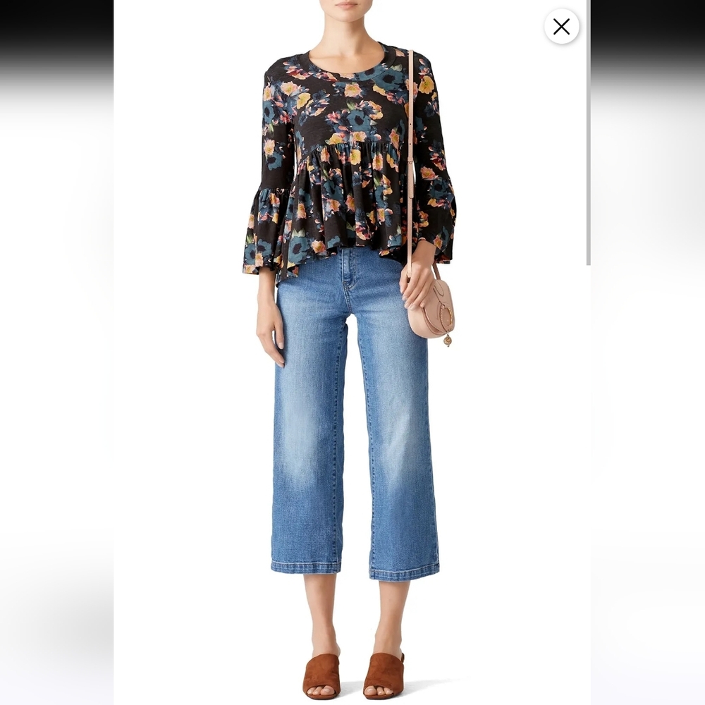 Nicole Miller Vintage Floral Ruffle Sleeve Blouse Msrp $220